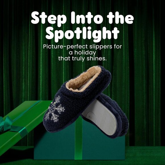 Women's Snowflake Blue Christmas Holiday Fuzzy Cozy Novelty House Slipper Shoes - Picture 2 of 6